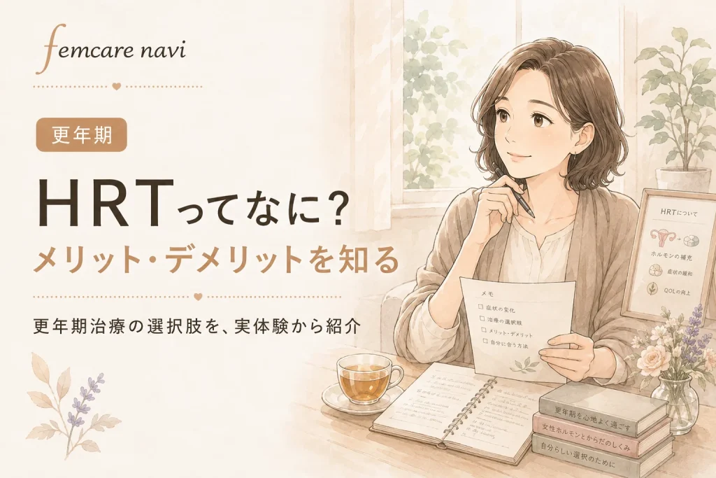 女性ホルモン補充療法(HRT）とは？更年期症の治療のメリットやデメリットなど実体験を紹介のイメージ