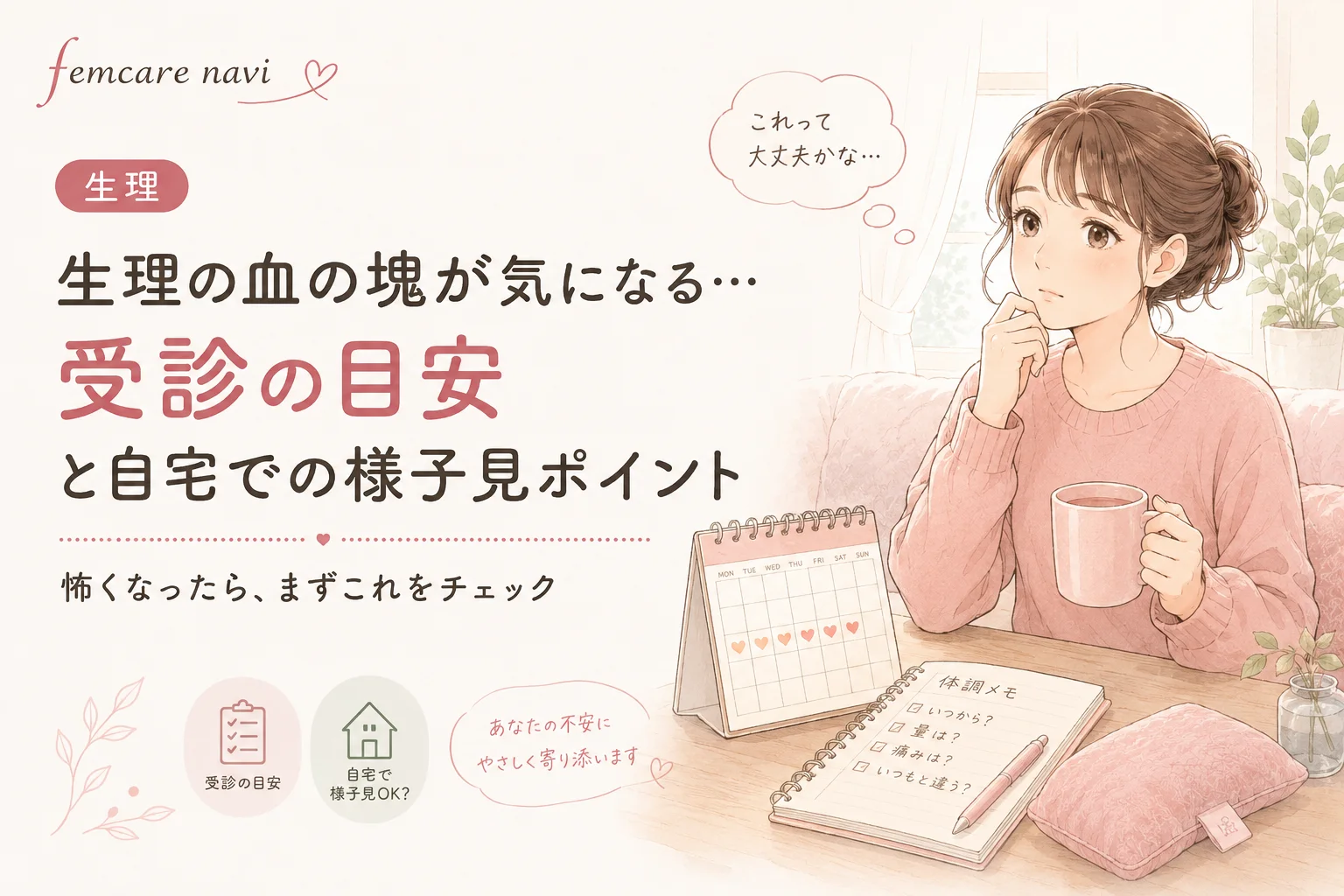 生理の血の塊が気になる…受診の目安と自宅での様子見ポイントのイメージ